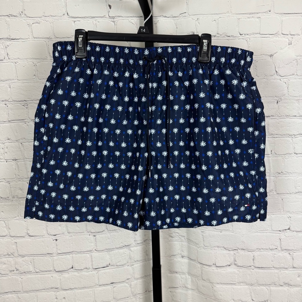 Tommy Hilfiger Regular Fit Blue Palm Tree Print Swim Trunks Size XL